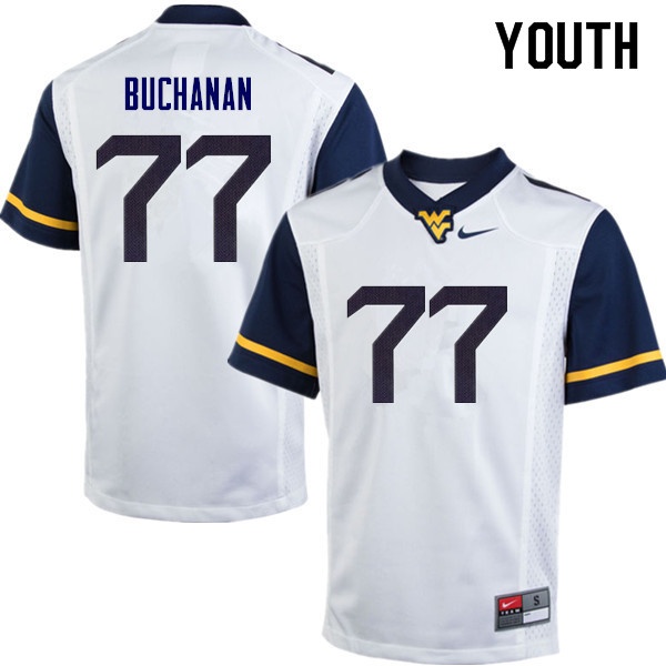 Youth #77 Daniel Buchanan West Virginia Mountaineers College Football Jerseys Sale-White - Click Image to Close